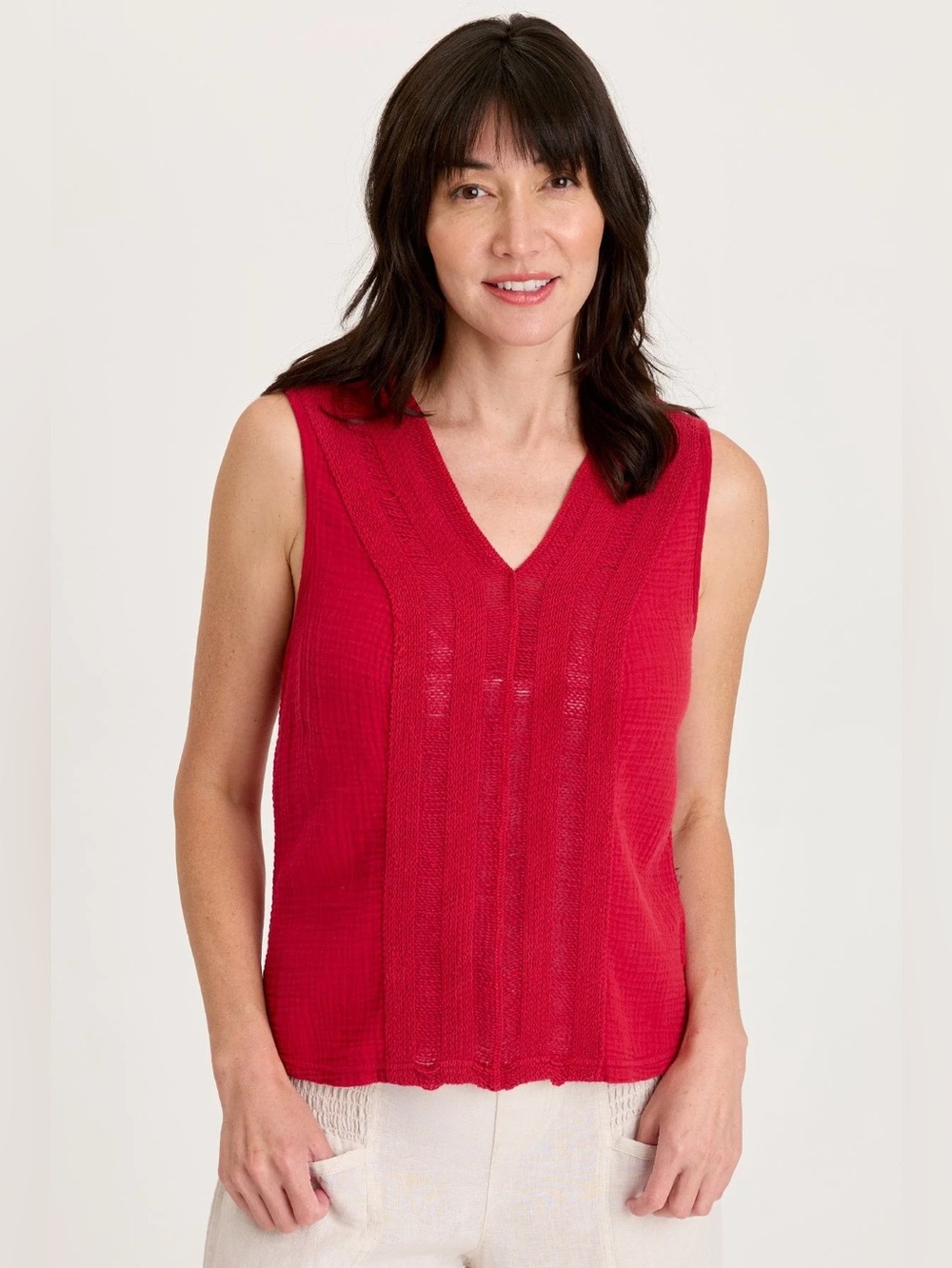 XCVI
REID GAUZE/CROCHET V-NECK TANK
